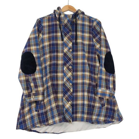Fervour Jacket Womens 1X Blue Plaid Flannel Hood Elbow Patch Outdoor Cabincore - Picture 5 of 14